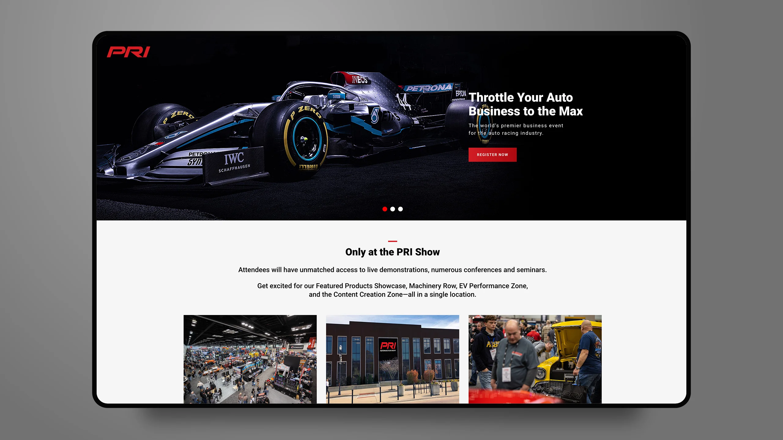 Performance racing industry pri show paid ads marketing landing page